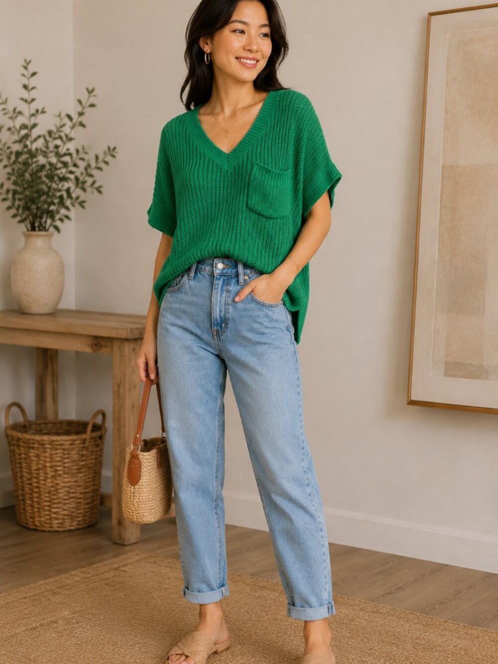BiBi Green Oversized Knit Sweater Size XL